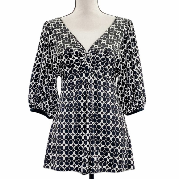 MAX Studio Black Geometric 3/4 Sleeve Blouse - Picture 1 of 10